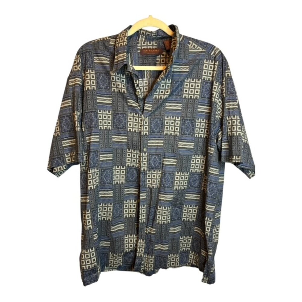 Tori Richard Men’s XL Aloha Shirt 100% Cotton Lawn‎ Hawaii Geometric Print